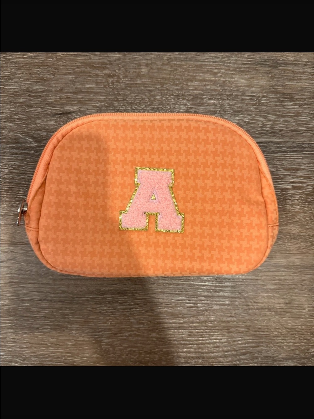 Bright Orange Kids Pouch with Pink 'A' Initial